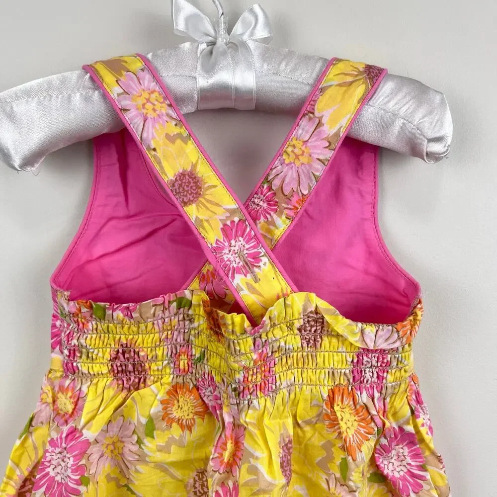 Vintage Y2K OshKosh B'gosh Yellow Pink Floral Sun Dress 2T